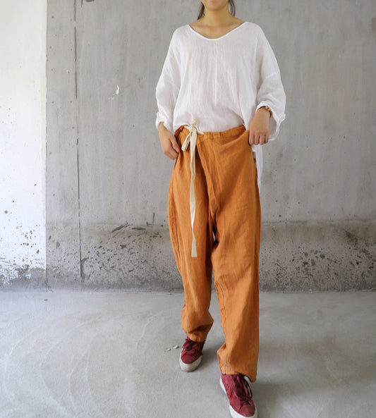 edoa Loose Fitting Front Pleated Linen Pants 