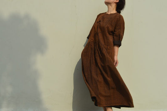 edoa Minimalist Cracked Mud Silk Dress 