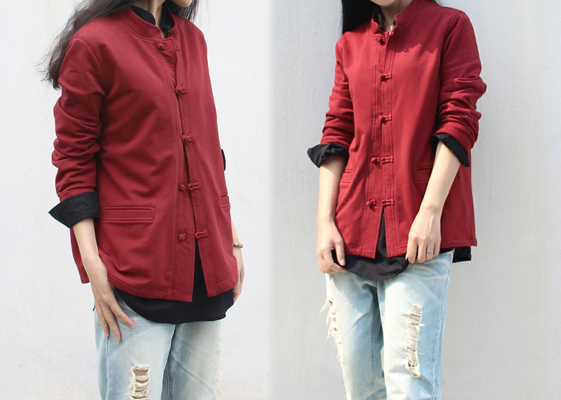 edoa Stand Collar French Terry Shirt