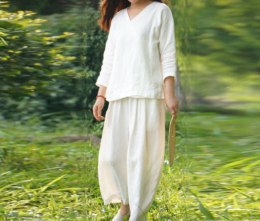 edoa Linen Crop Kung Fu Pants