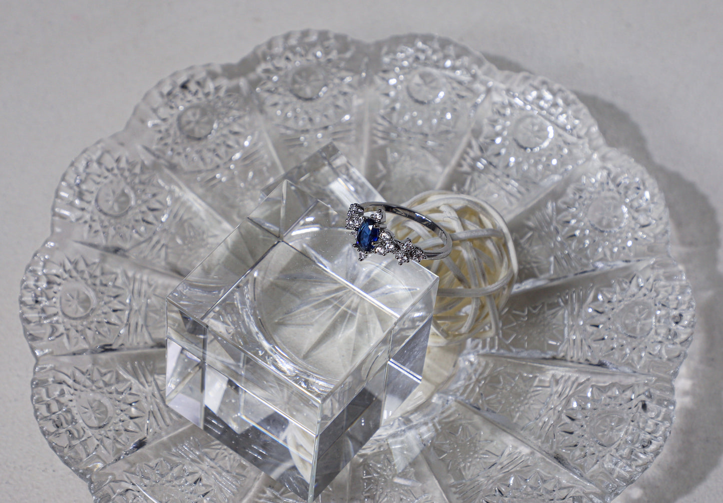 edoa Pave Diamond Oval Sapphire Silver Ring