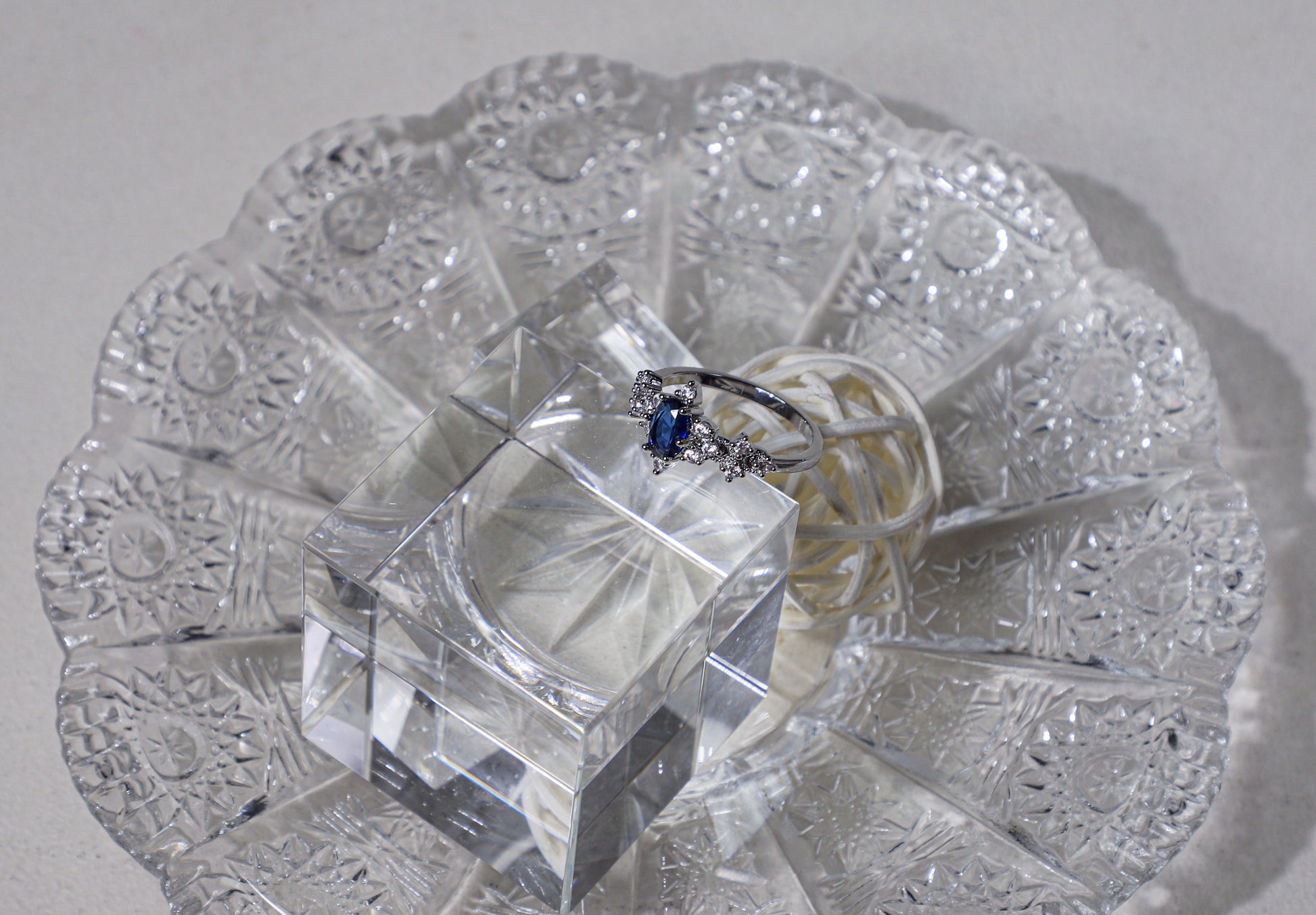 edoa Pave Diamond Oval Sapphire Silver Ring