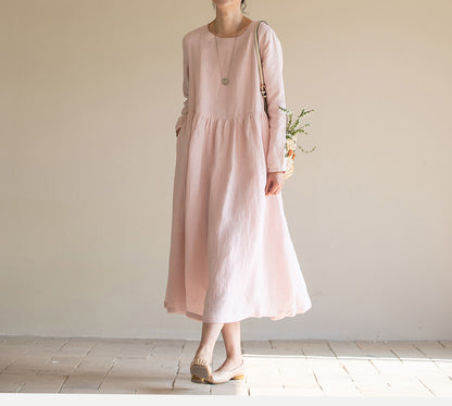 edoa Loose Fit Higher Waist Hemp Dress 
