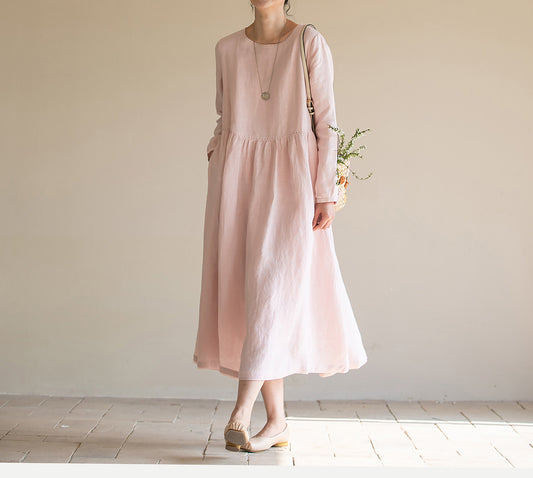 edoa Loose Fit Higher Waist Hemp Dress 