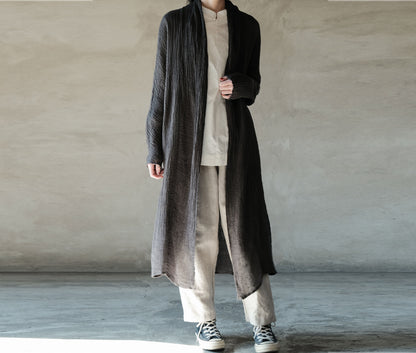 edoa Crinkled Linen Long Cargidan Coat