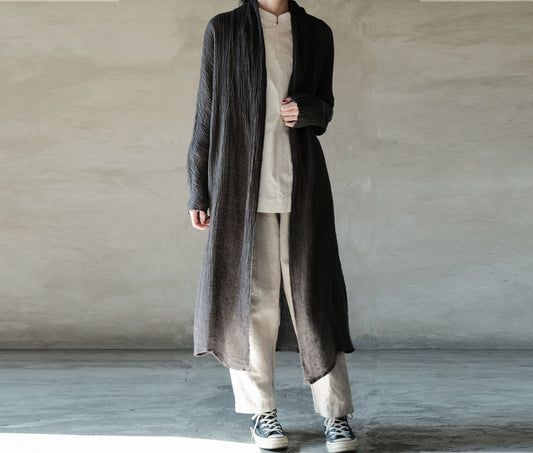 edoa Crinkled Linen Long Cargidan Coat