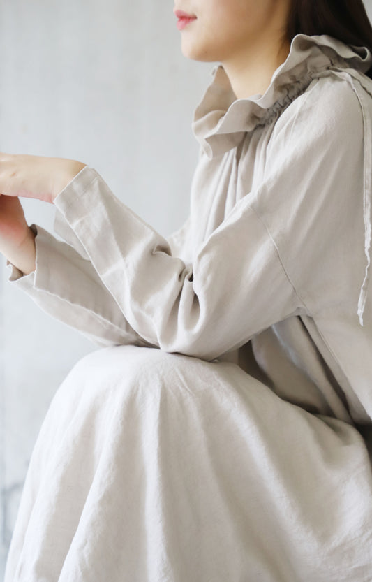 edoa Frilled Collar French Linen Princess Dress