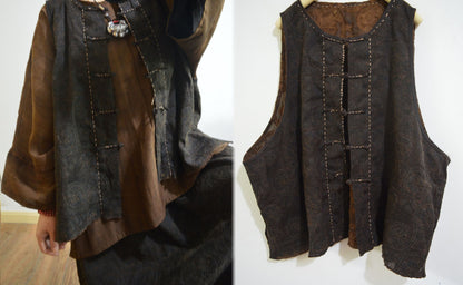 Reversible Mud Silk Linen Blend Jacquard Chinese Vest to0167 A622