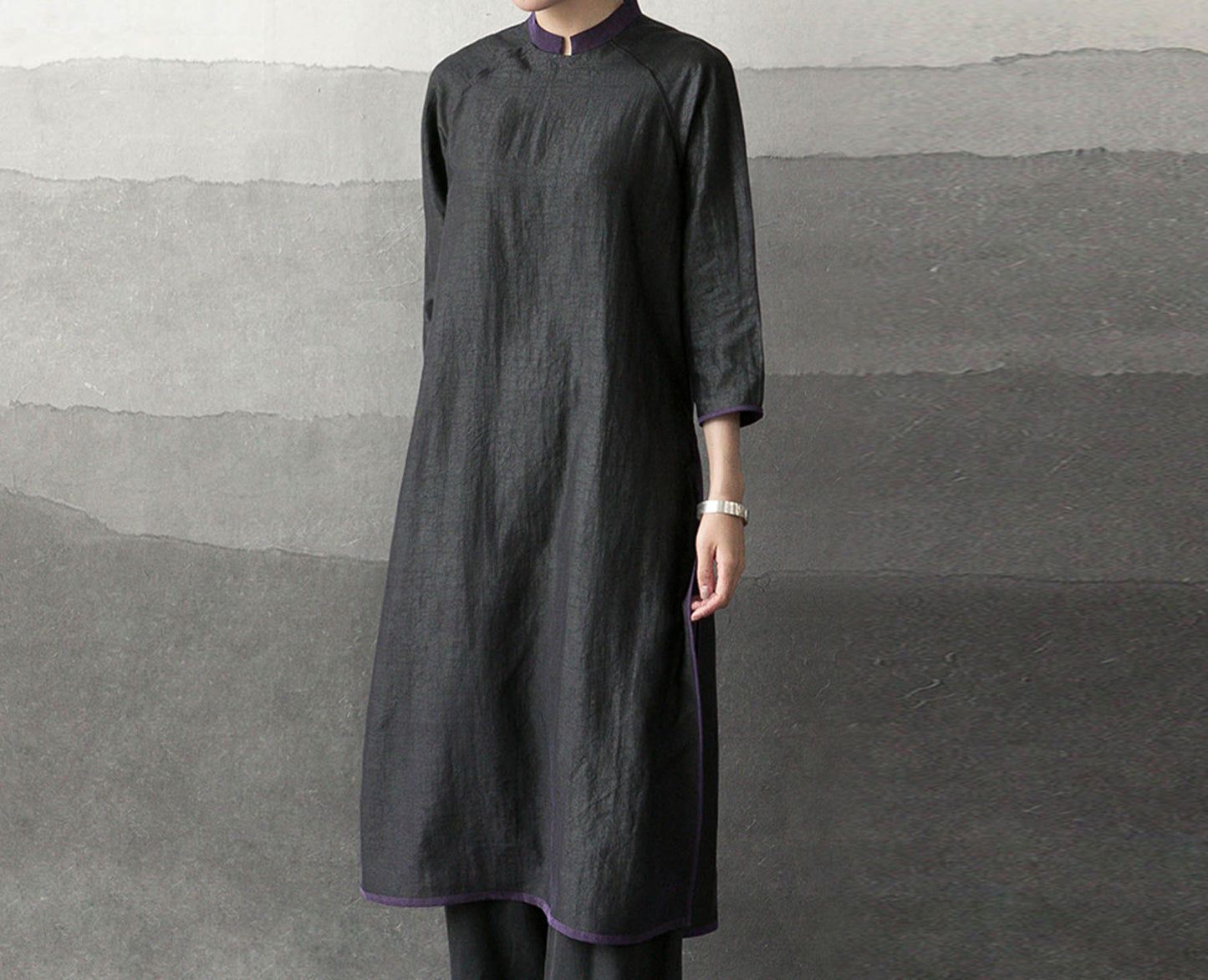 edoa Cracked Mud Silk A-line Qipao 