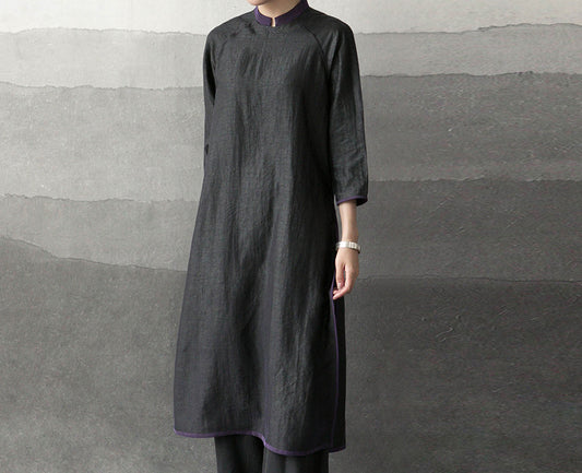 edoa Cracked Mud Silk A-line Qipao 