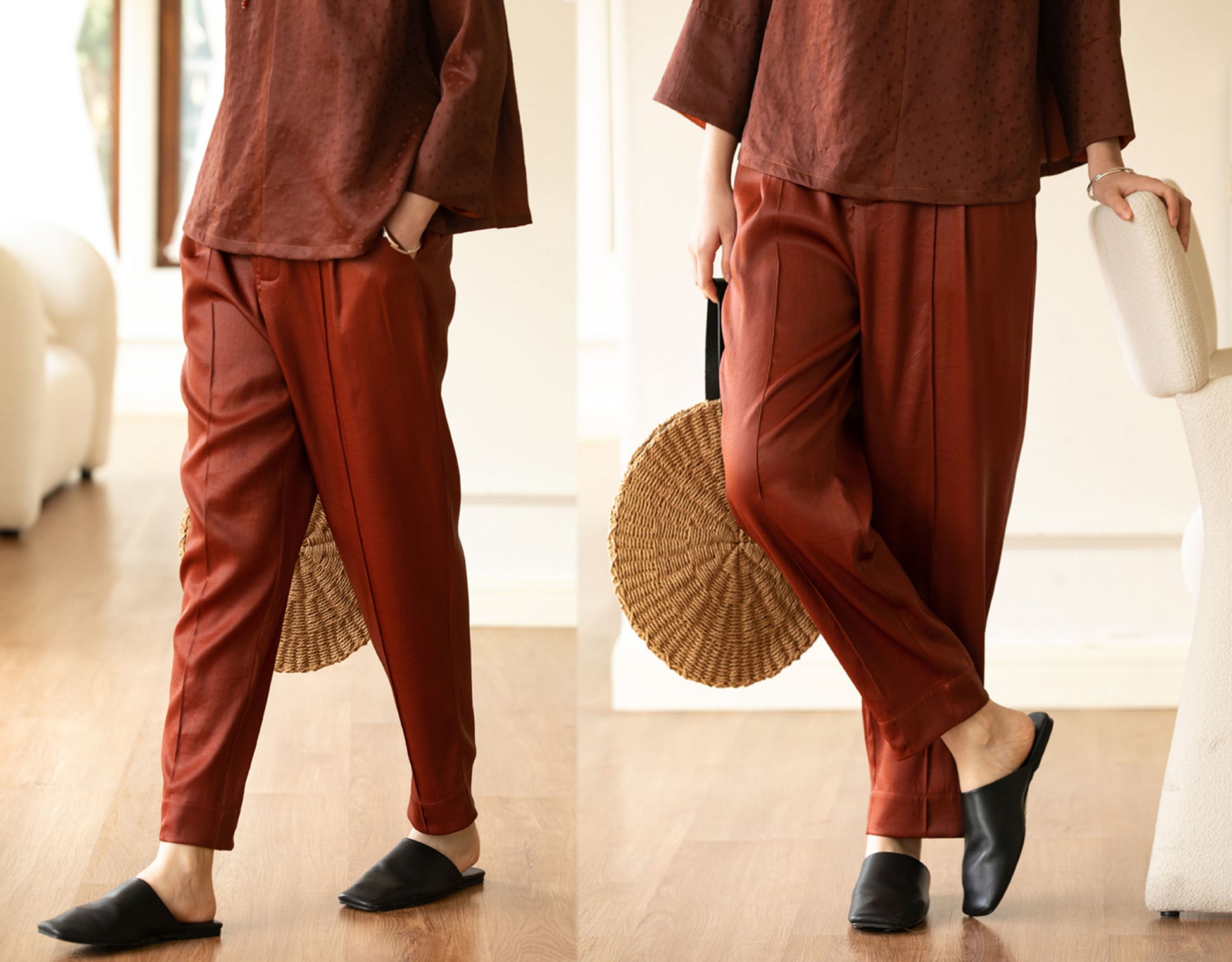 edoa Mud Silk Satin Pants