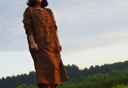 edoa Yarn Dyed Linen Pintucked Dress