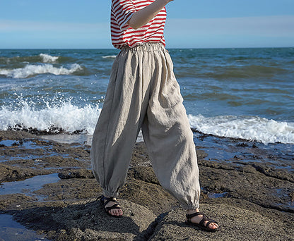 edoa Eco-friendly Flax Linen Lattern Pants 