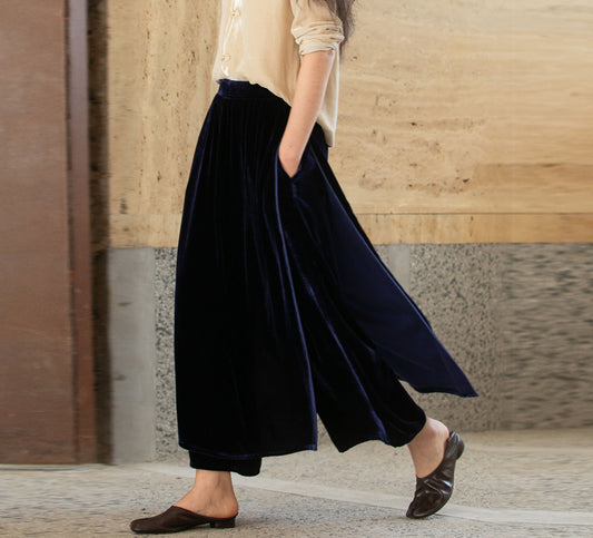 edoa Silk Velvet Apron Pants
