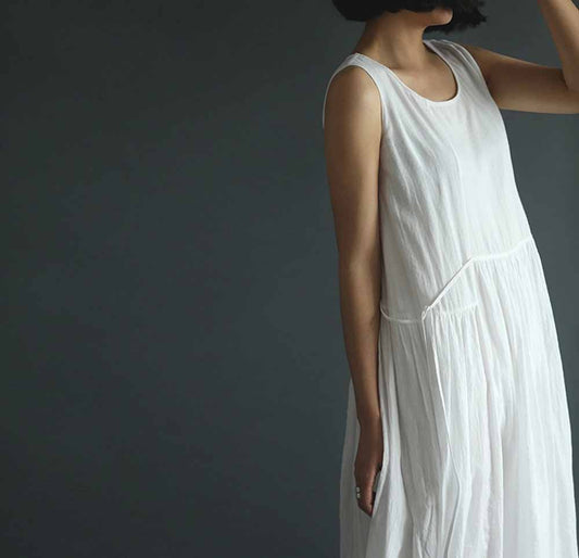 edoa Cotton Gathering Asymmetric Sleeveless Dress
