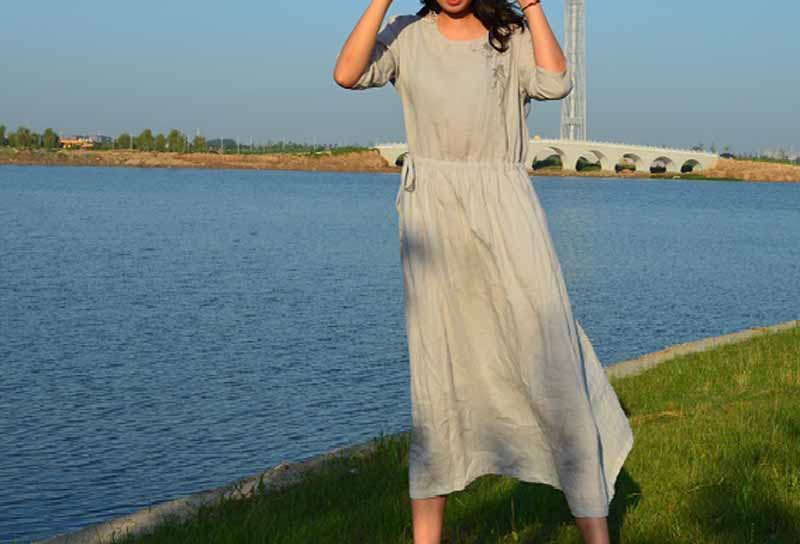edoa Hand Embroidered Ramie Dress