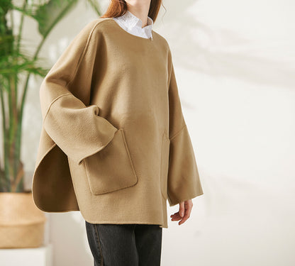 edoa Oversized Double-faced Wool Poncho Coat