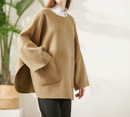 edoa Oversized Double-faced Wool Poncho Coat