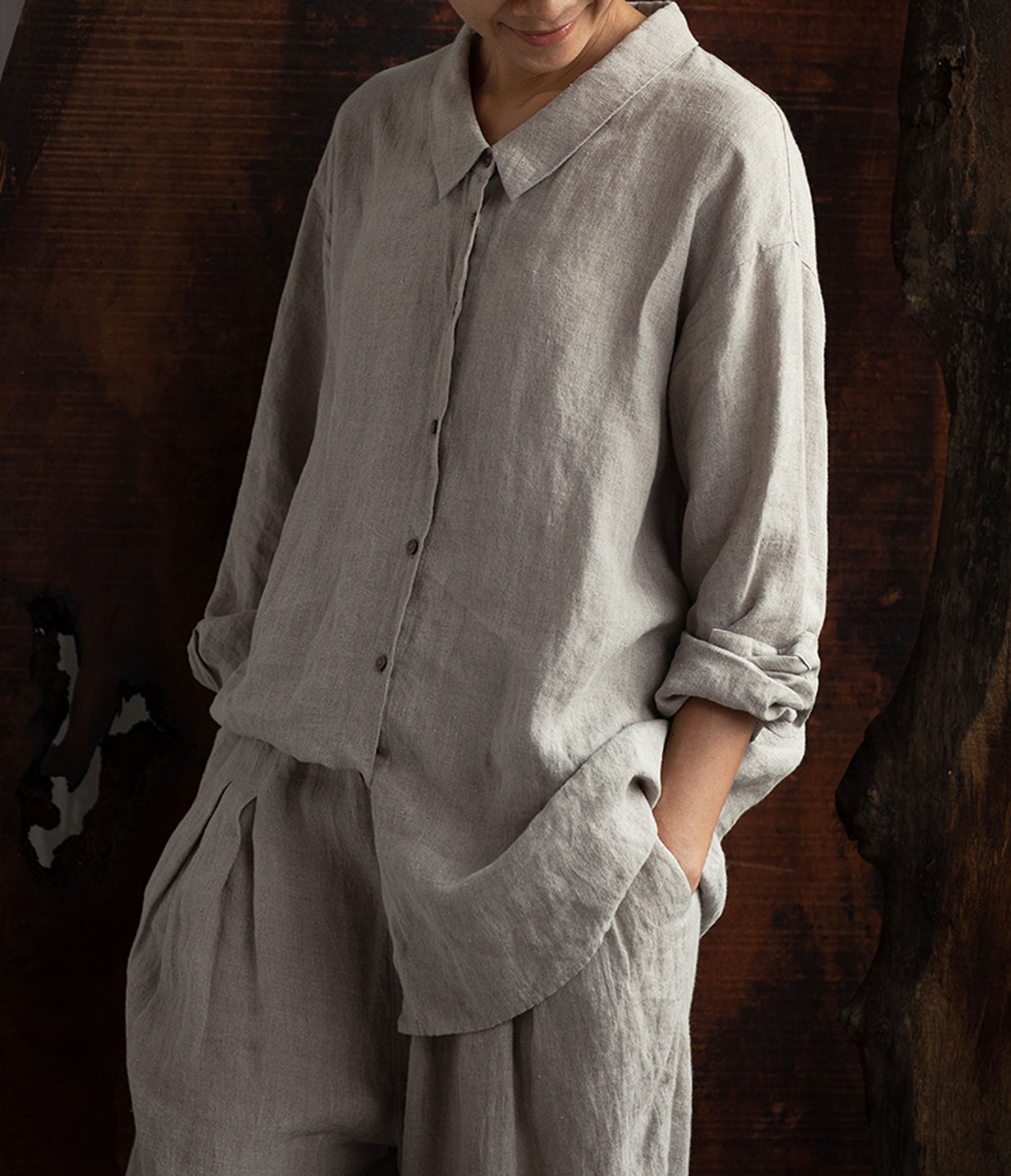 edoa Minimalist Flax Linen Shirt