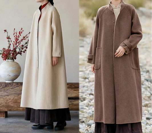edoa Reversible Two-tone Double Faced Alpaca Chinese Coat