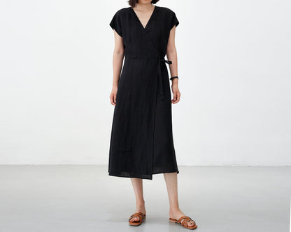 edoa V neck Linen Wrap Dress