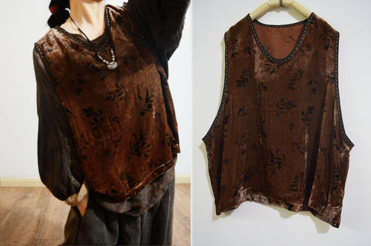 Loose Plant Dyed Silk Velvet Vest to0326 X019