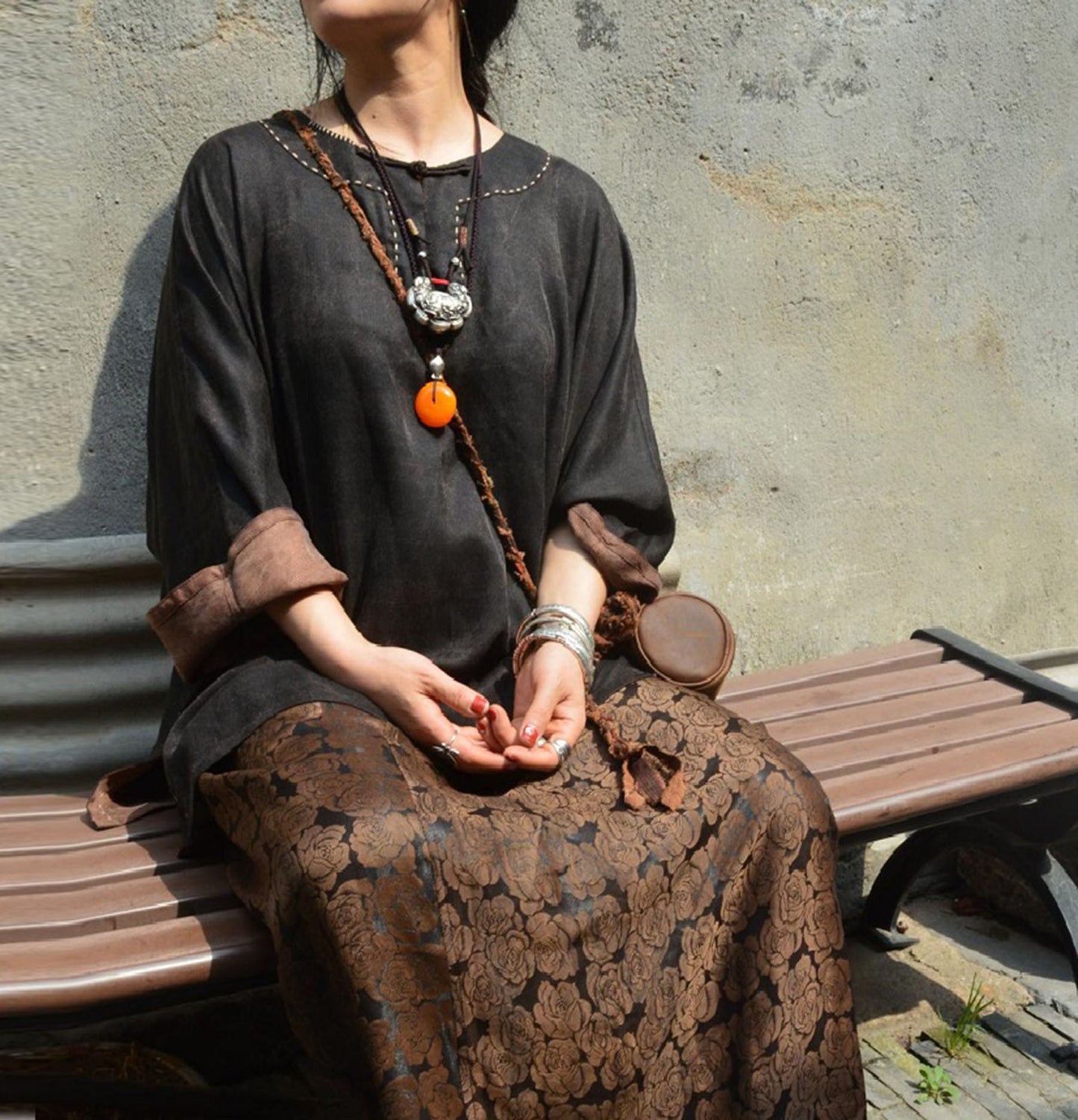 edoa Mud Silk Rose Juquard Skirt 