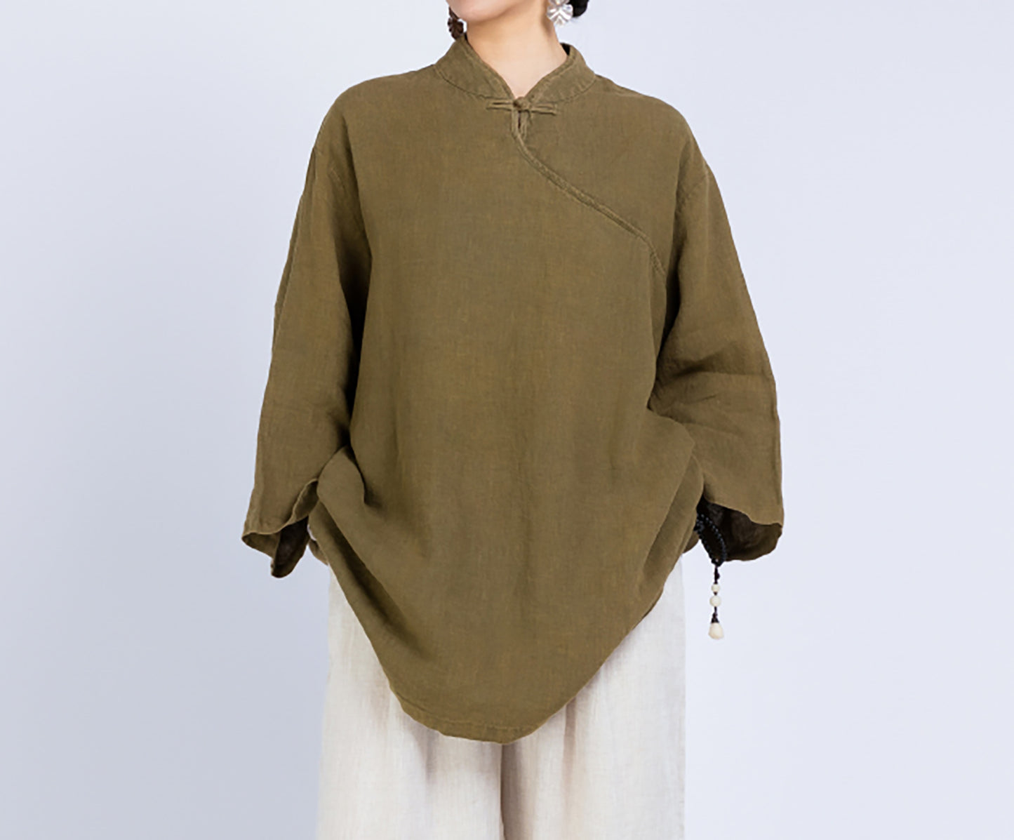 edoa Loose Heavy Weight Linen Retro Blouse