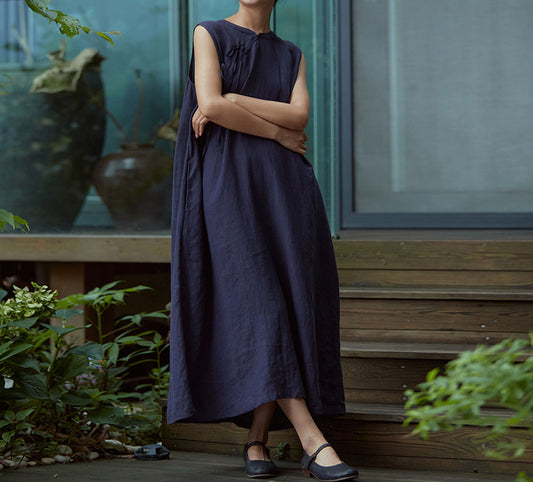 edoa Linen Sleeveless A-line Modified Qipao
