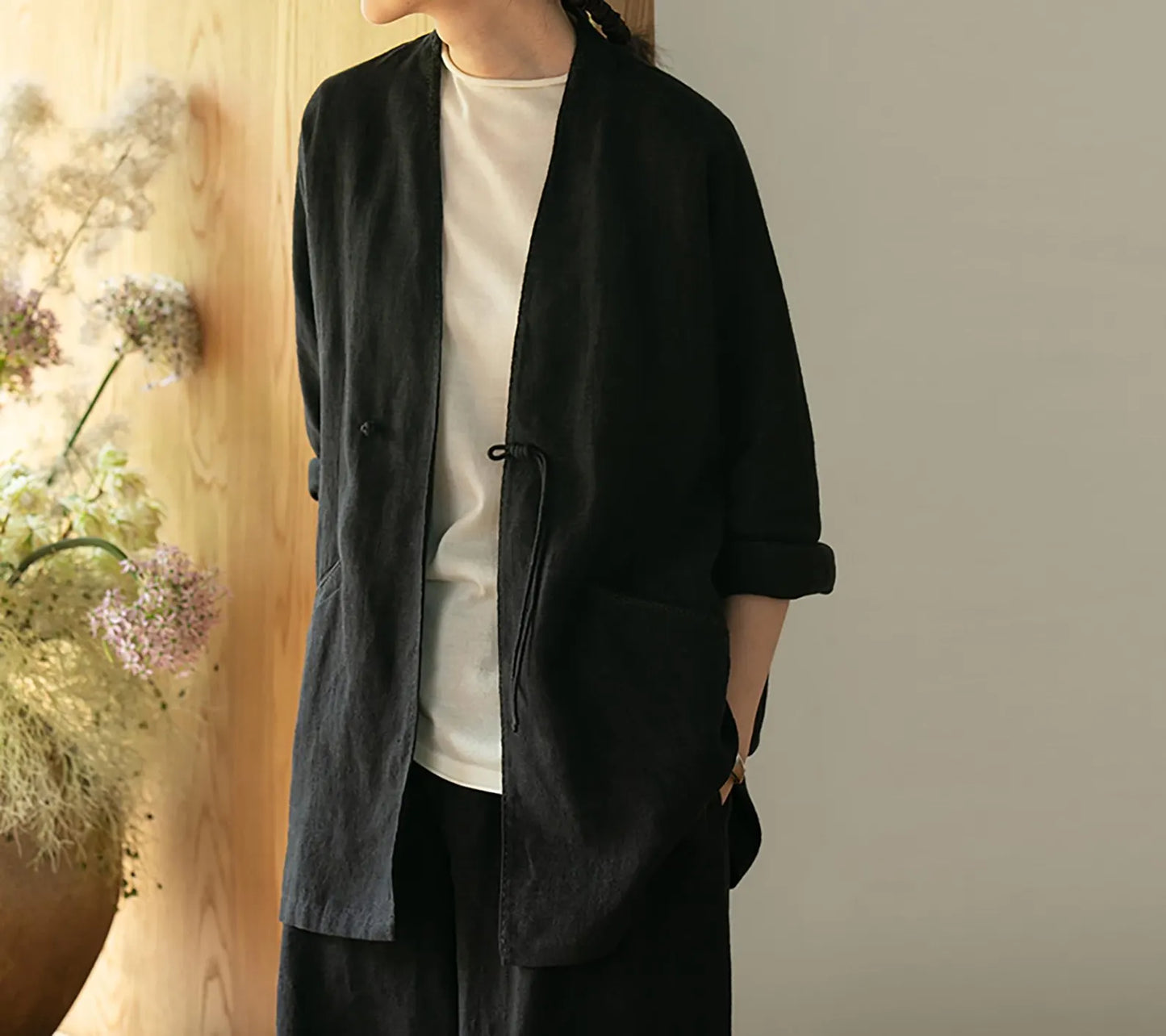 edoa Black Heavy Weight Linen Jacket