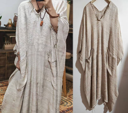 Oversized Natural Tussah Silk Slub Dress dr0391 X326