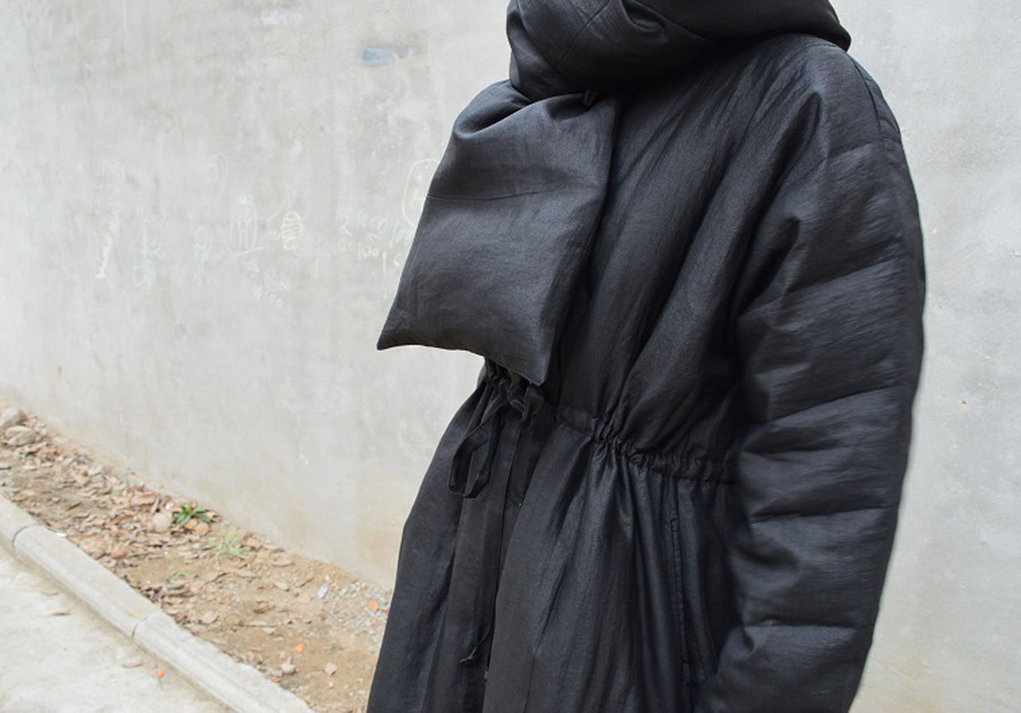 edoa Mud Silk Goose Down Long Coat