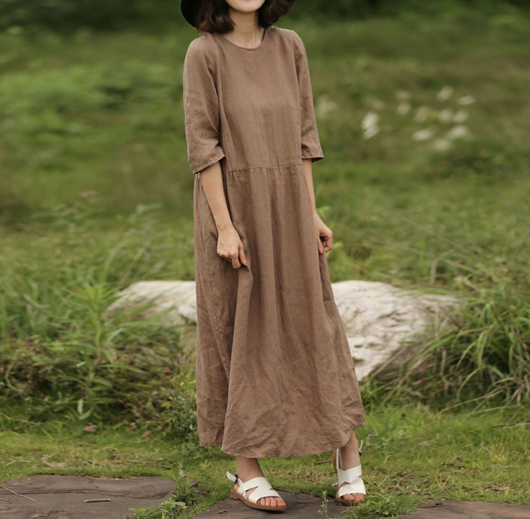 edoa Loose Linen Long Dress
