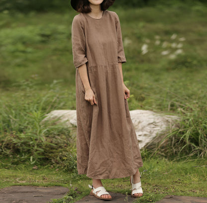 edoa Loose Linen Long Dress