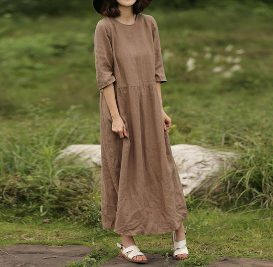 edoa Loose Linen Long Dress