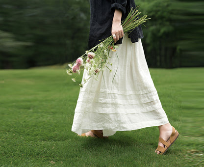 edoa Thin Linen Horizontal Pleated Skirt 