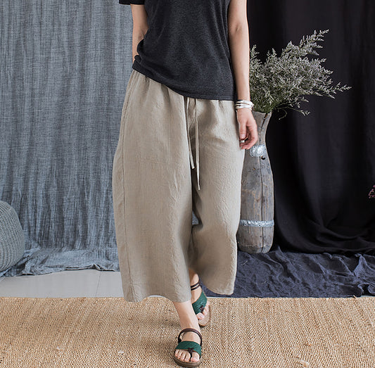edoa Yarn Dyed French Linen Wide Pants