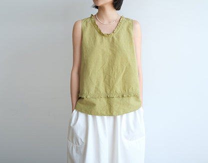 edoa Linen A-line Ruffle Tank Top