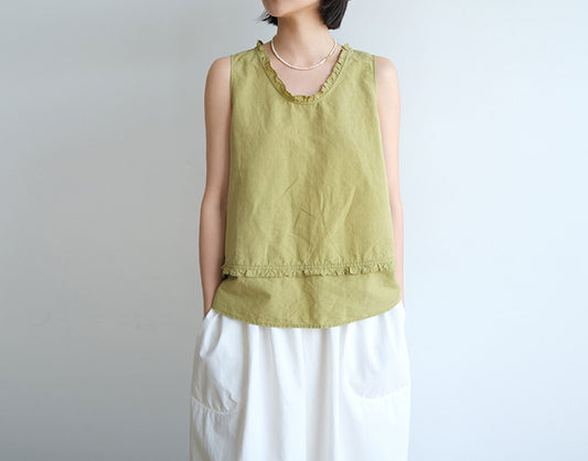 edoa Linen A-line Ruffle Tank Top