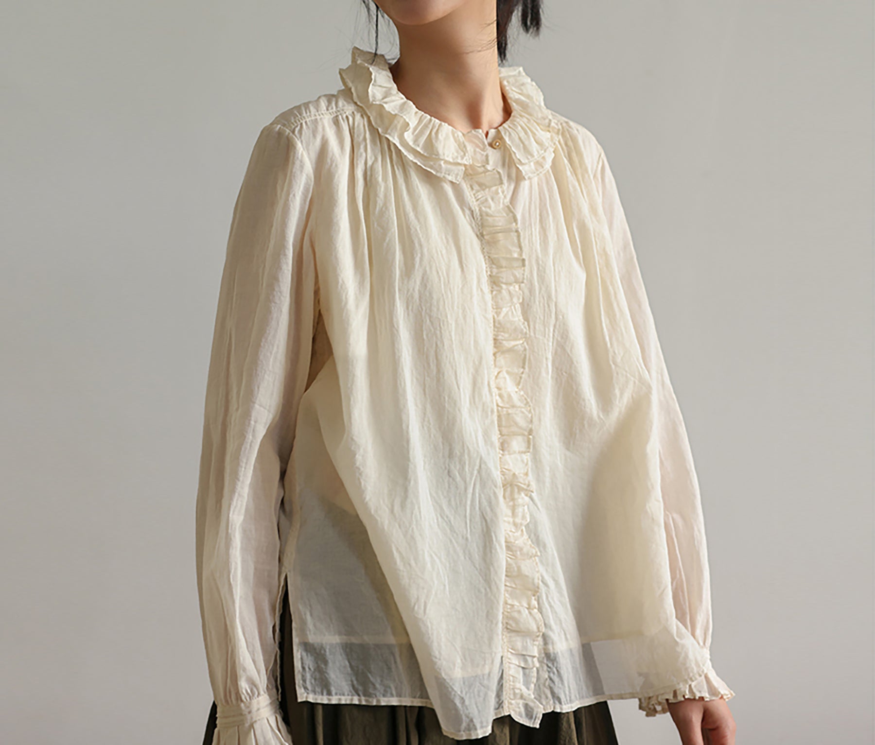 edoa Victorian Inspired Cotton Ruffle Blouse