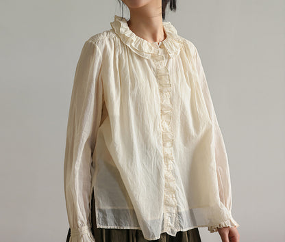 edoa Victorian Inspired Cotton Ruffle Blouse