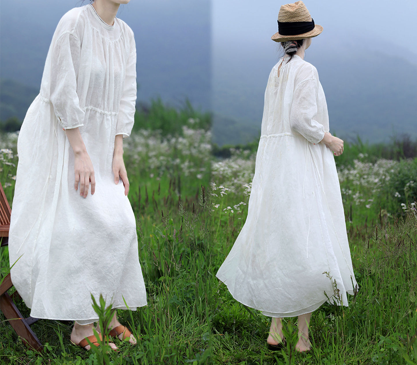 edoa High Counted French Linen Victorian Dress
