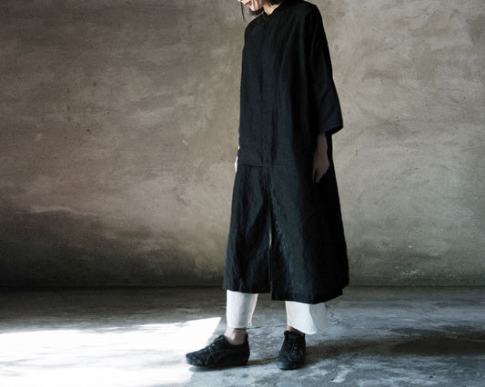 edoa Yarn Dyed Linen Cheongsam Dress