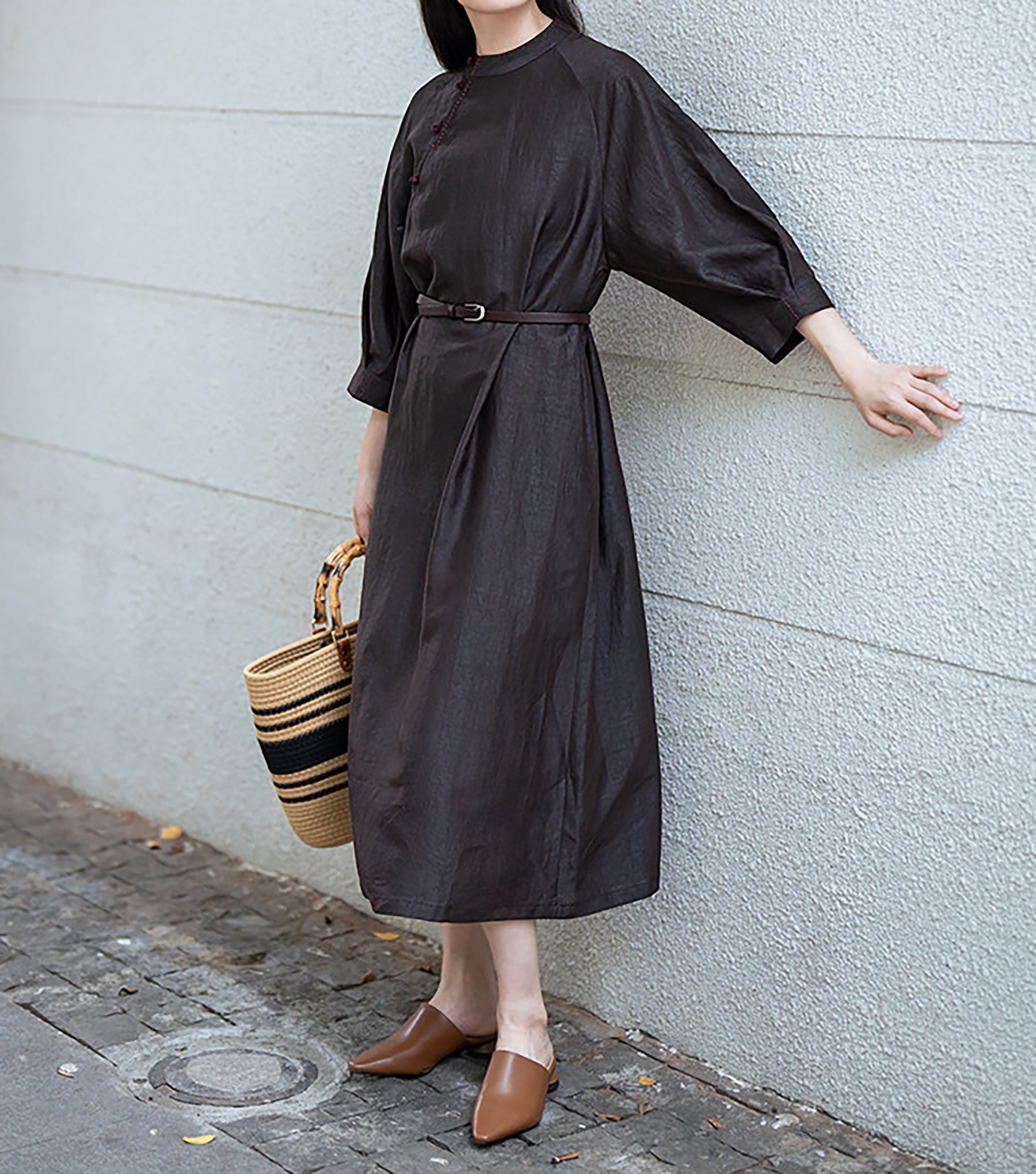 edoa Cracked Mud Silk Full Dress
