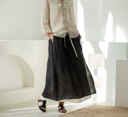 edoa Double Layers Linen Skirt