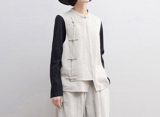 edoa Twill Flax Linen Chinese Vest 