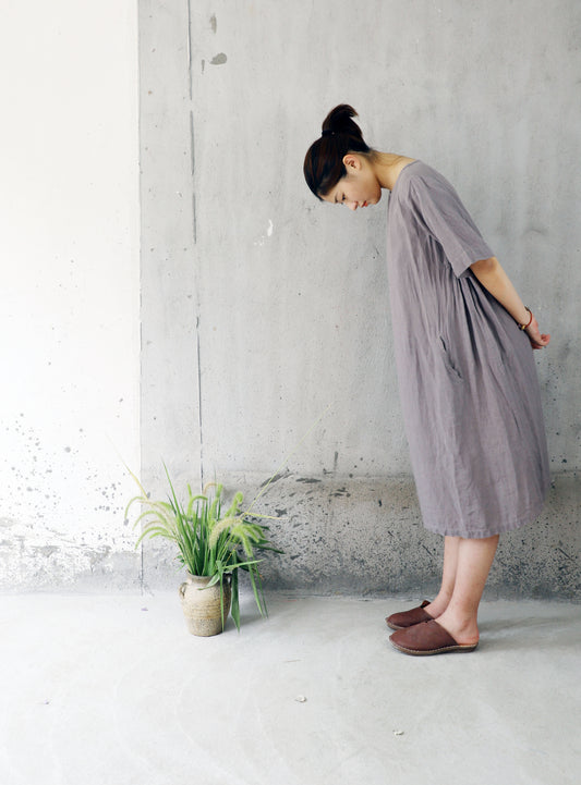 edoa Washed Linen Trapeze  Dress