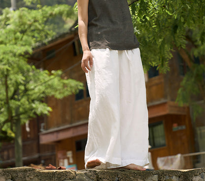 edoa White Linen Wide-leg Pants