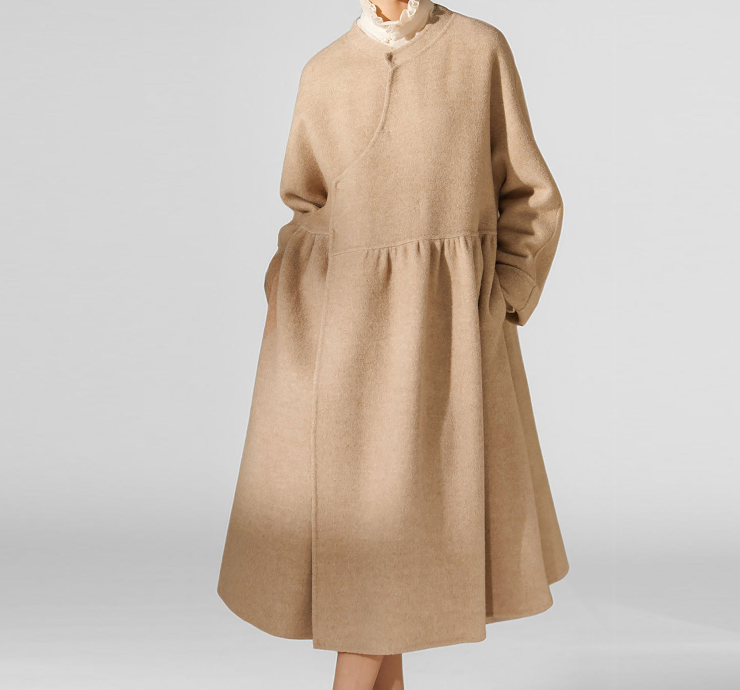 edoa Chinese Style Double-faced Wool Wrap Coat
