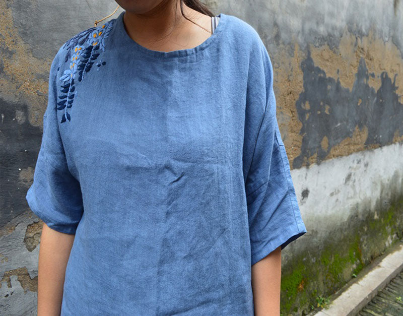 edoa Blue Washed Linen Summer Shirt